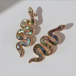 Abalone Shell Snake Serpent Earrings • NWOT